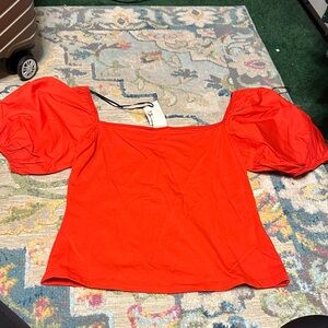 H&M Bright Red Puff Sleeve Blouse